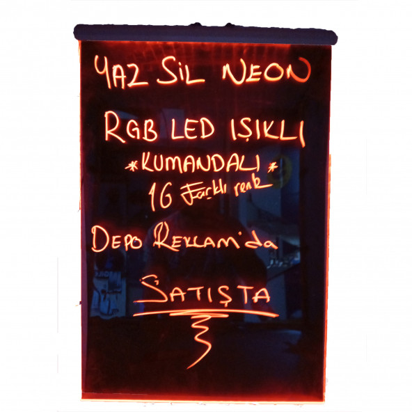 60x80 Cm RGB Yaz Sil LED Neon Tabela 3 Adet Kalemle Depo Tabela Reklam - 2