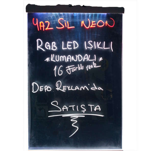 60x80 Cm RGB Yaz Sil LED Neon Tabela 3 Adet Kalemle Depo Tabela Reklam - 3