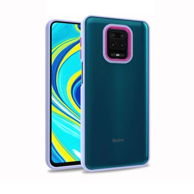 Redmi Note 9 Pro Kılıf Kenarları ve Kamera Çerçevesi Renkli Şeffaf Flora Kapak Lila