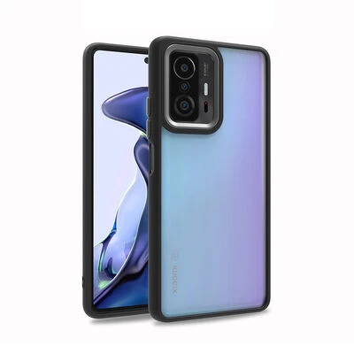 Xiaomi Mi 11T Pro 5G Kılıf Kenarları ve Kamera Çerçevesi Renkli Şeffaf Flora Kapak Mavi