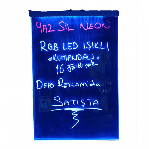 40x60 Cm RGB Yaz Sil LED Neon Tabela 1 Adet Kalemle Depo Tabela Reklam - Resim 2