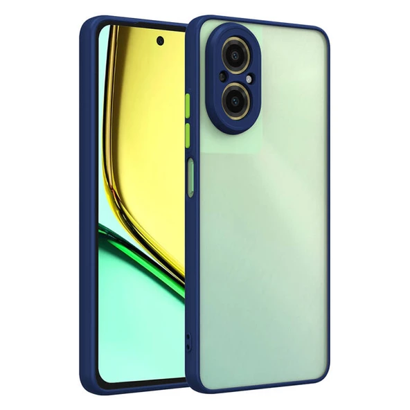 Realme 12 Lite Kenarları Renkli Arkası Buğulu Şık Hux Silikon Kılıf Lacivert