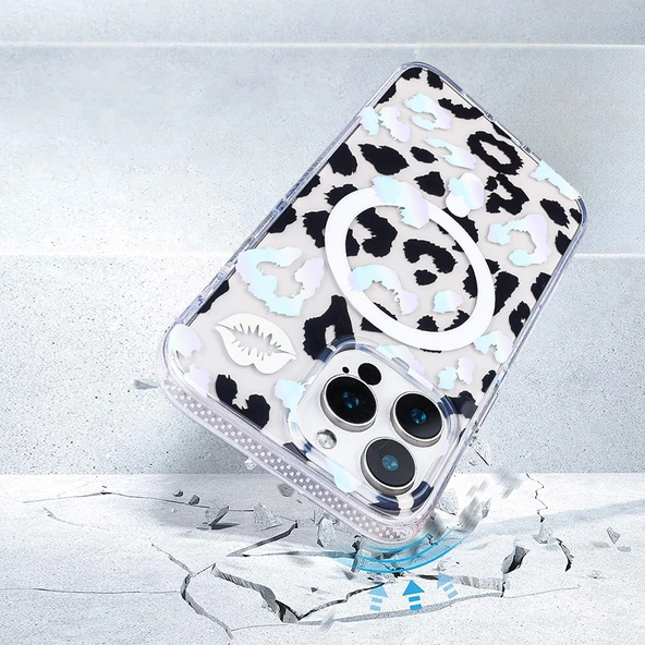 iPhone 12 Kılıf Magsafe Özellikli Ve Desenli Şık Jago Premium Kapak Leopar - 4