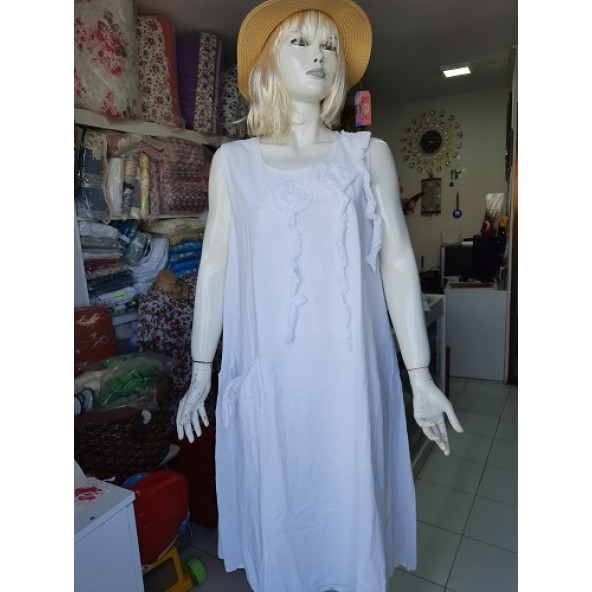 Luisido - Miss Dodo 8066 E 252 Beyaz M beden Pamuklu Kolsuz Elbise