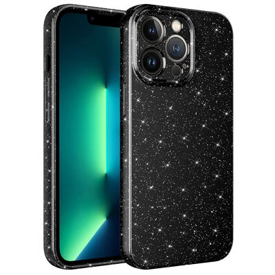 iPhone 12 Pro Max Kılıf Kamera Korumalı Simli Lüks Koton Kapak Siyah