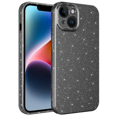 iPhone 14 Plus Kılıf Kamera Korumalı Simli Lüks Koton Kapak Gri