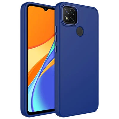 Redmi 9C Kılıf Metal Çerçeve ve Buton Tasarımlı Silikon Luna Kapak Lacivert