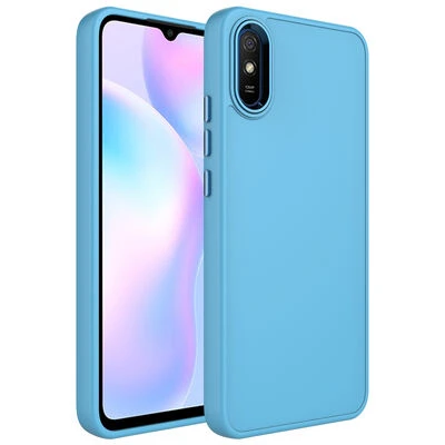 Redmi 9A Kılıf Metal Çerçeve ve Buton Tasarımlı Silikon Luna Kapak Derin Mor