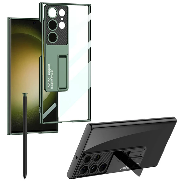 Samsung Galaxy S24 Ultra Kılıf Kamera Korumalı Şeffaf Tasarımlı Lego Standlı Kapak Mürdüm - 5