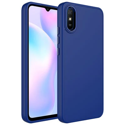 Redmi 9A Kılıf Metal Çerçeve ve Buton Tasarımlı Silikon Luna Kapak Lacivert