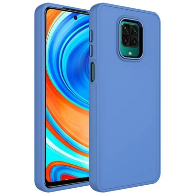 Redmi Note 9 Pro Kılıf Metal Çerçeve ve Buton Tasarımlı Silikon Luna Kapak Sierra Mavi