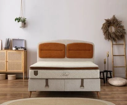 Minar Retro Baza Başlık Yatak Seti - 160X200 Ceviz Ayak-Coco03 -Yastık Coco08