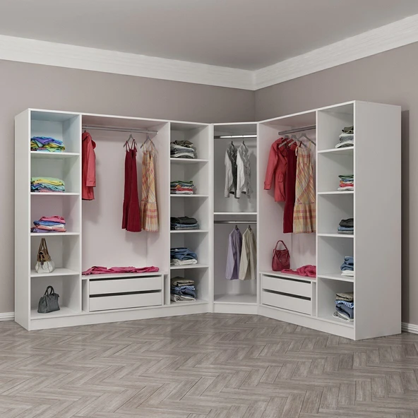 Minar Kale 190 8 Füme Cam Kapaklı 4Ç Köşe Dolap Beyaz Füme Cam - Resim 6