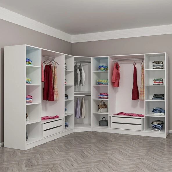 Minar Kale 190 9 Füme Cam Kapaklı 4Ç Köşe Dolap Beyaz Füme Cam - Resim 5