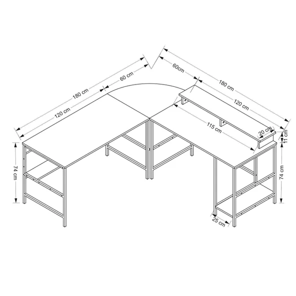 Minar Greta Köşe Masa Set (Led Işıklı) - Mat Siyah - 8