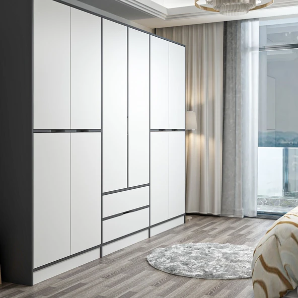 Minar Elina 6 Kapaklı Dolap Antrasit Beyaz - Resim 4