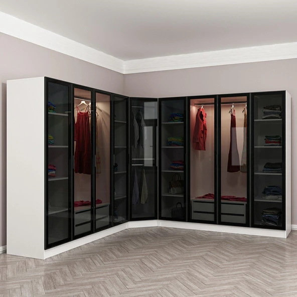 Minar Kale 190 9 Füme Cam Kapaklı 4Ç Köşe Dolap Beyaz Füme Cam - Resim 2