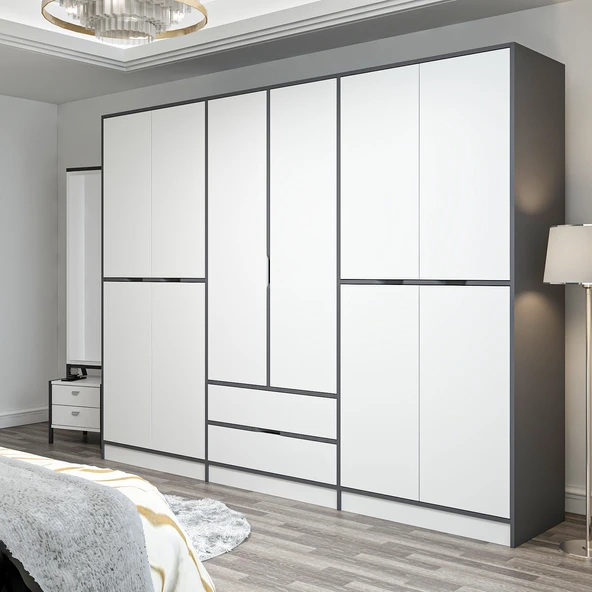 Minar Elina 6 Kapaklı Dolap Antrasit Beyaz - Resim 3