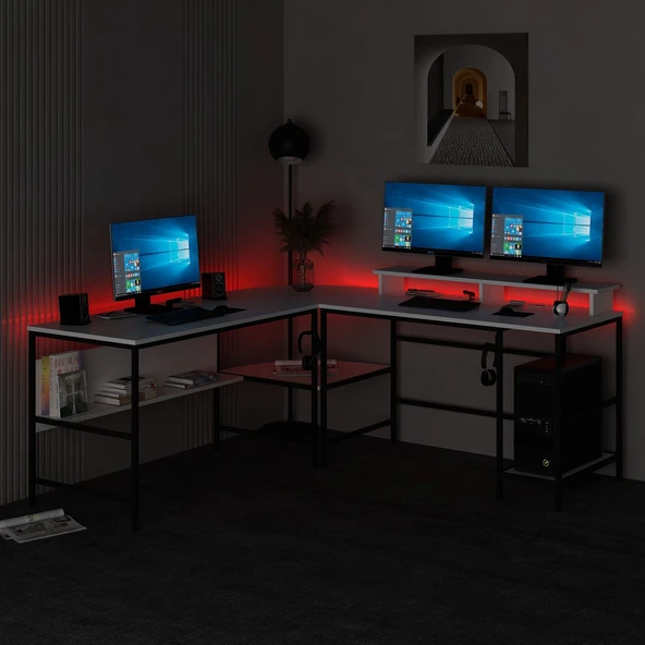 Minar Greta Köşe Masa Set (Led Işıklı) - Beyaz - 3