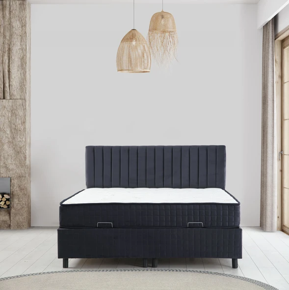 Minar Safir Baza+Başlık 160*200 Pedsiz Yatak Set- Antrasit