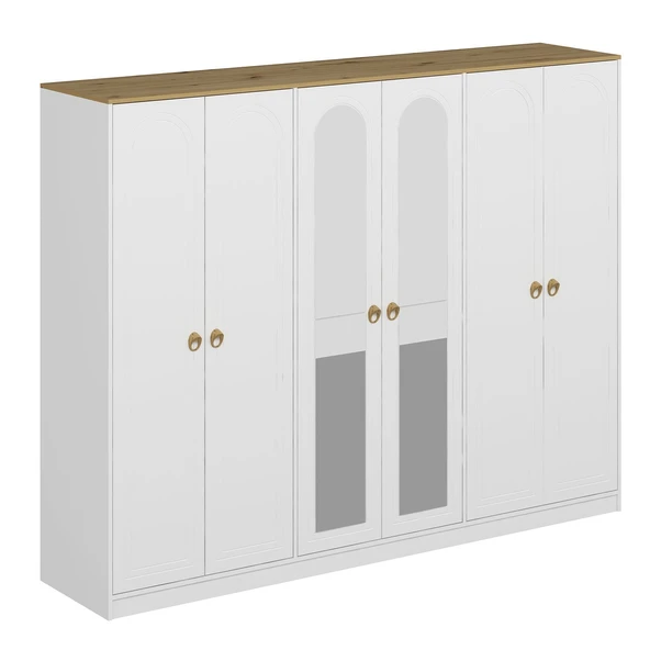 Minar Lotus 6 Kapılı 2 Ayna Dolap-Artisan-Beyaz - Resim 4