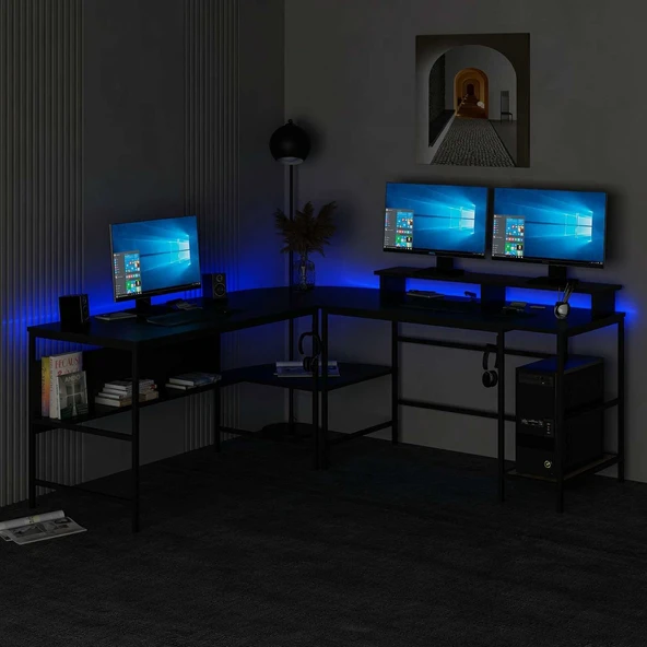 Minar Greta Köşe Masa Set (Led Işıklı) - Mat Siyah - 5
