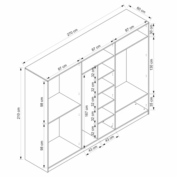 Minar Lotus 6 Kapılı 2 Ayna Dolap-Artisan-Beyaz - Resim 8