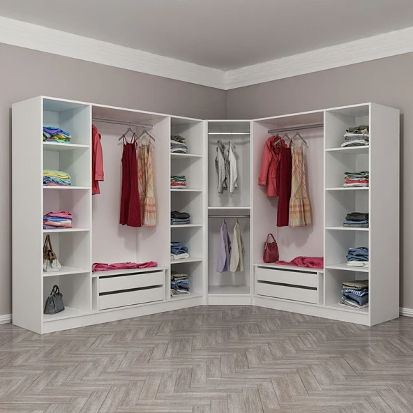 Minar Kale 190 8 Füme Cam Kapaklı 4Ç Köşe Dolap Beyaz Füme Cam - Resim 4