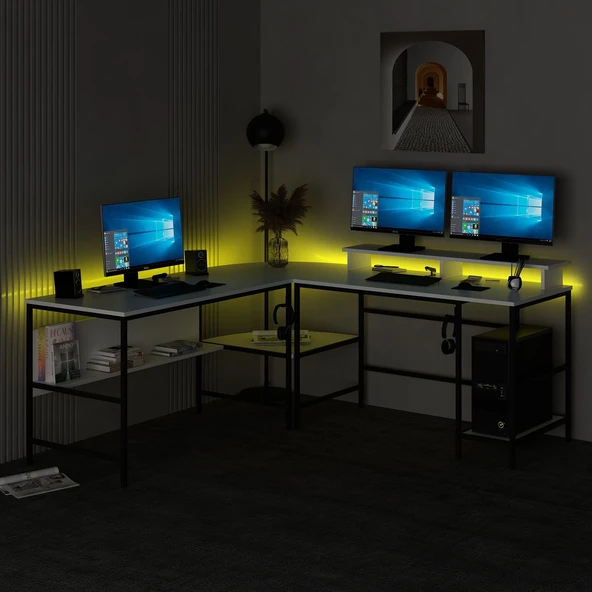 Minar Greta Köşe Masa Set (Led Işıklı) - Beyaz - 5