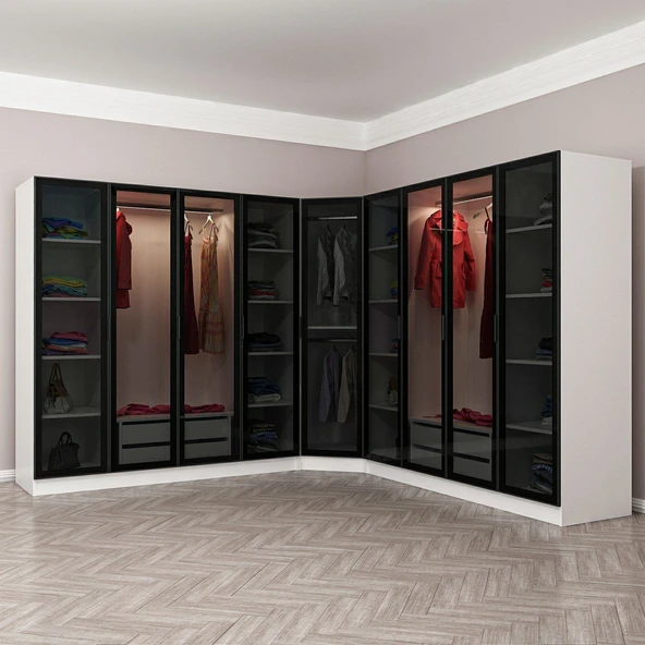 Minar Kale 190 9 Füme Cam Kapaklı 4Ç Köşe Dolap Beyaz Füme Cam - Resim 3