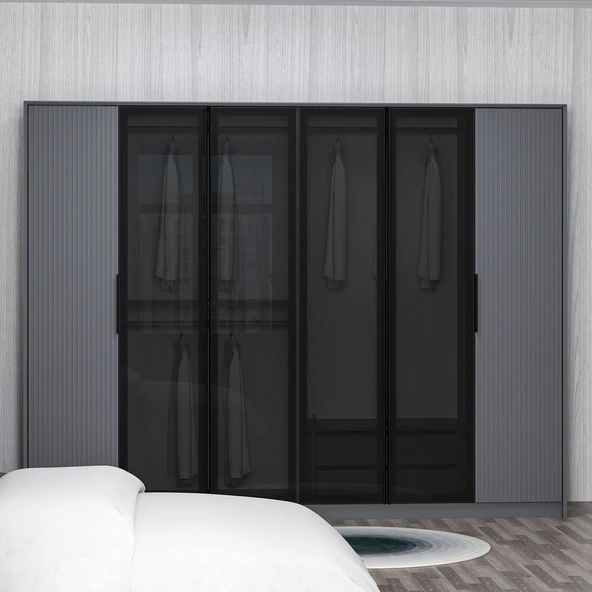 Minar Kale Luxe Soft 6 Kapaklı Mebran+Cam Dolap-Antrasit - 2