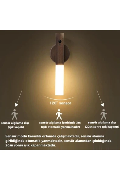 10 Adet Şarjlı Kablosuz Sensörlü Led Aplik Şarjlı Harekete Duyarlı Dokoratif Duvar Lambası - Resim 3