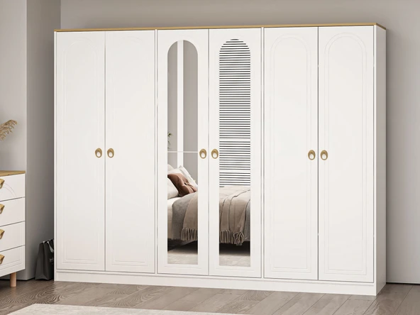 Minar Lotus 6 Kapılı 2 Ayna Dolap-Artisan-Beyaz - Resim 2