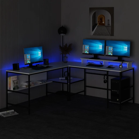 Minar Greta Köşe Masa Set (Led Işıklı) - Beyaz - 4