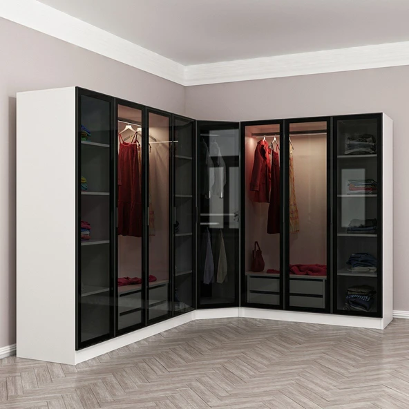 Minar Kale 190 8 Füme Cam Kapaklı 4Ç Köşe Dolap Beyaz Füme Cam - Resim 2