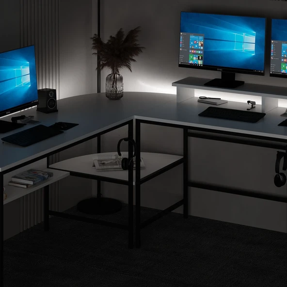 Minar Greta Köşe Masa Set (Led Işıklı) - Beyaz - 6