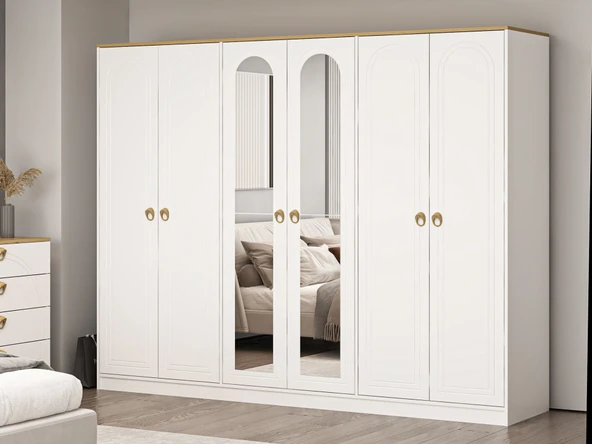 Minar Lotus 6 Kapılı 2 Ayna Dolap-Artisan-Beyaz - Resim 3