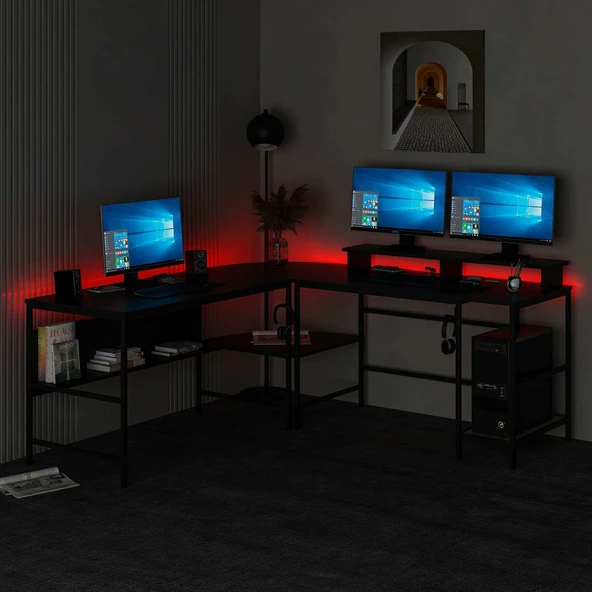 Minar Greta Köşe Masa Set (Led Işıklı) - Mat Siyah - 4