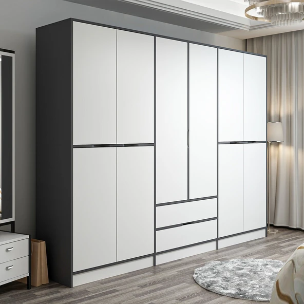 Minar Elina 6 Kapaklı Dolap Antrasit Beyaz - Resim 2