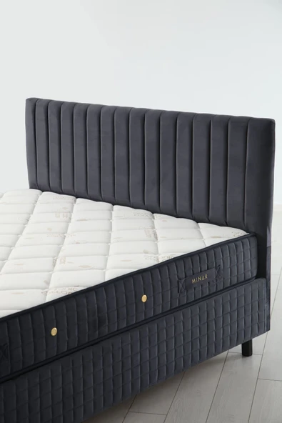 Minar Safir Baza+Başlık 160*200 Pedsiz Yatak Set- Antrasit - Resim 6