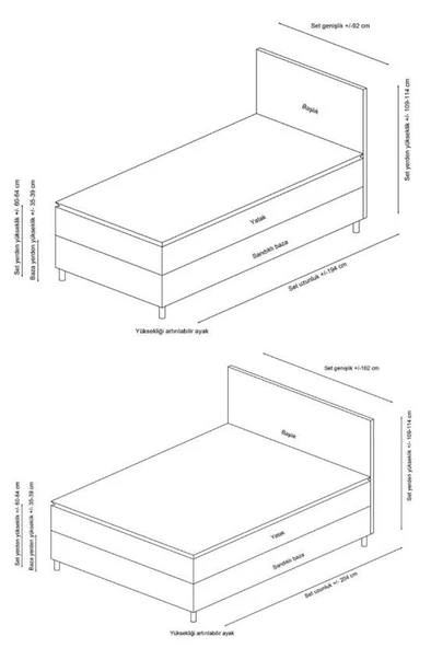Minar Safir Baza+Başlık 90*190 Pedli Yatak Set- Antrasit - Resim 7