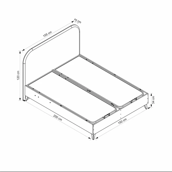 Minar Elina Baza Başlık Yatak Antrasit Ayak 150X200-Pixel005 ürün görseli 1