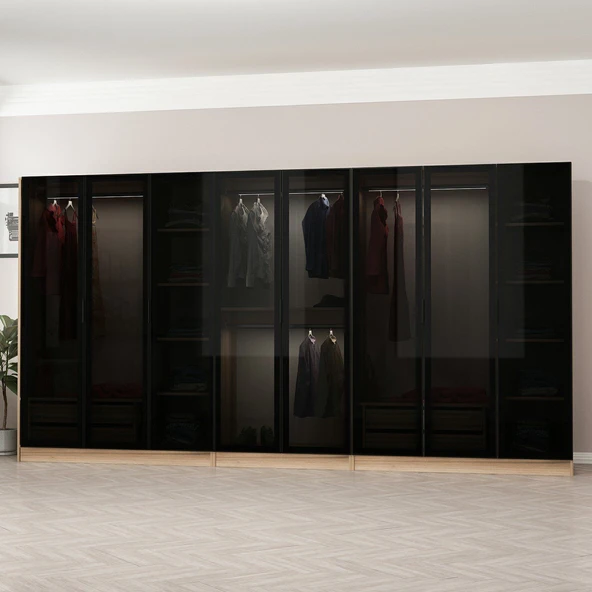 Minar Kale 190 8 Füme Cam Kapaklı 4Ç Dolap Dore Füme Cam - Resim 3