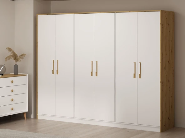 Minar Mitra 6 Kapak Dolap-Düz Beyaz-Artisan - Resim 3