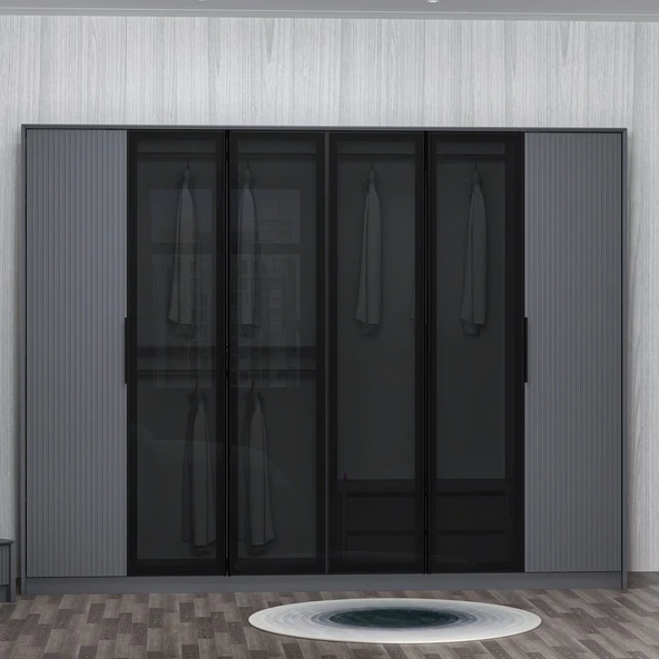 Minar Kale Luxe Soft 6 Kapaklı Mebran+Cam Dolap-Antrasit - 3