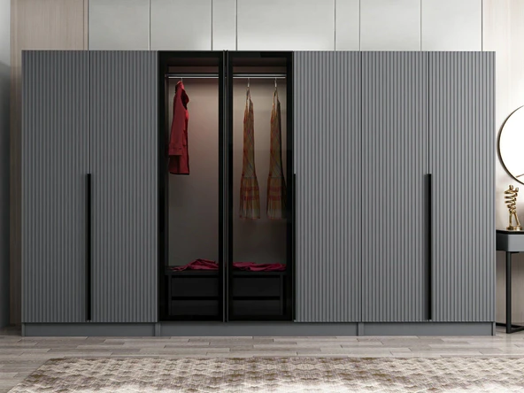 Minar Kale Plus190 7 Mebran Kapaklı 2Ç Dolap Antrasit Mebran Füme Cam - Resim 2