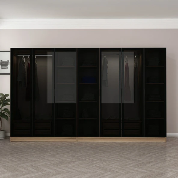 Minar Kale 190 7 Füme Cam Kapaklı 4Ç Dolap Dore Füme Cam - Resim 2