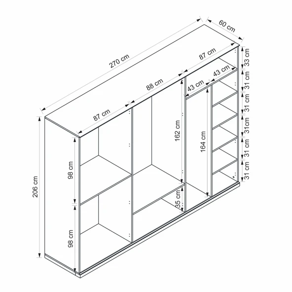 Minar Star 6 Kapaklı Mbrn Dolap Soft- Kumtası Siyah - Resim 8