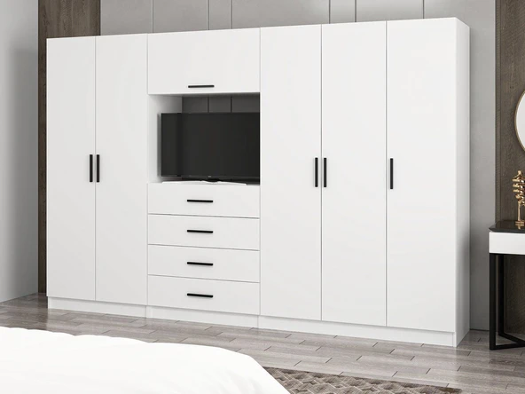 Minar Kale190 5 Kapaklı 2 Çekmeceli Tv Modüllü Dolap Beyaz - Resim 3
