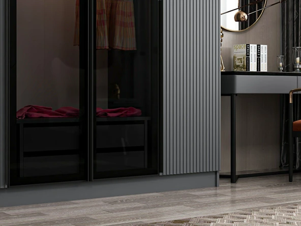 Minar Kale Plus190 6 Mebran Kapaklı 2Ç Dolap Antrasit Mebran Füme Cam - Resim 4